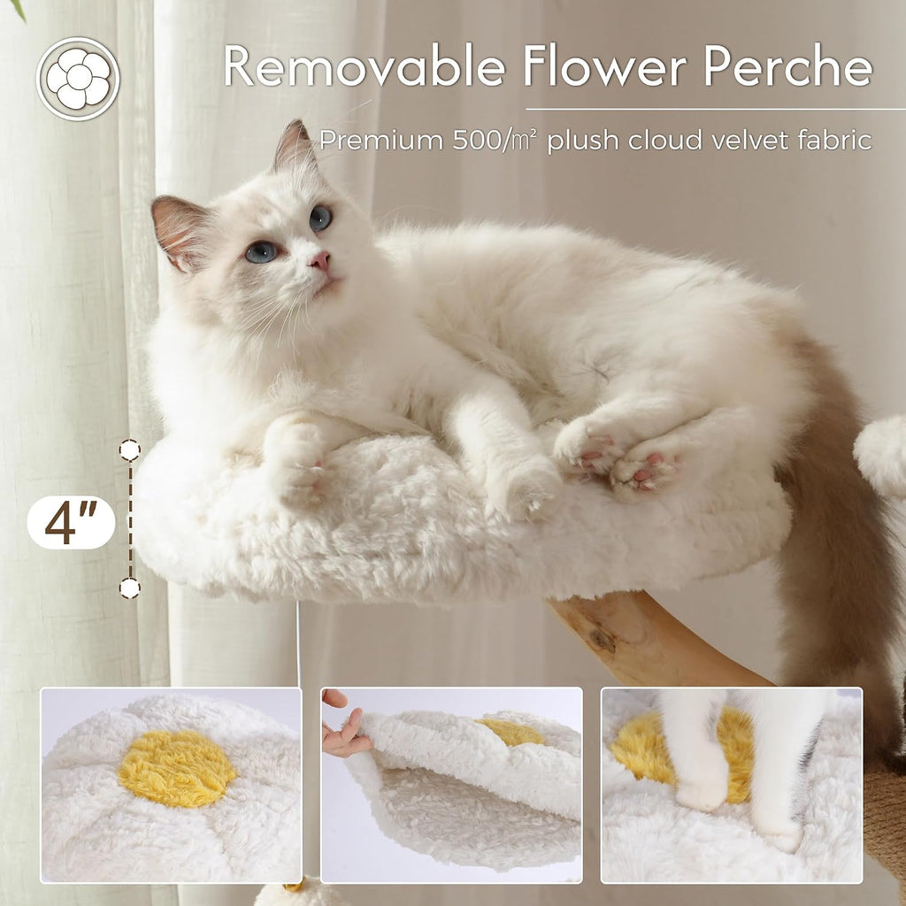 Modern Cat Tree with Hammock 48.5 Inches Cat Tower with Scratching Post, Featuring Real Wood Post, Large