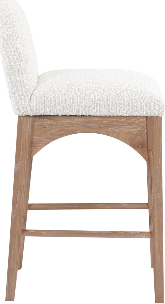 394Cream-C Waldorf Collection Art Deco Stool with Rich Cream Boucle Fabric, Solid Ash Wood, Natural Finish, Counter