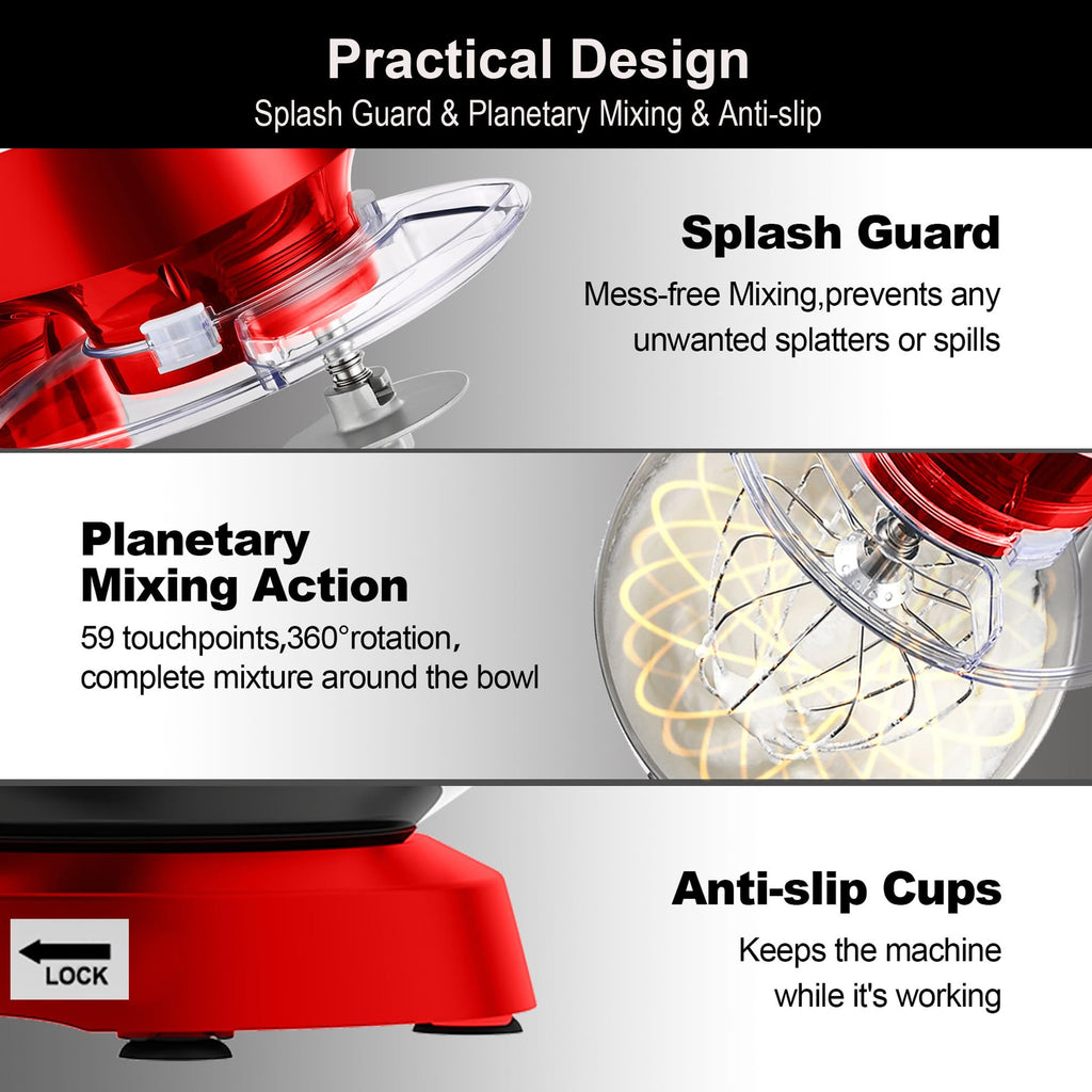 Stand Mixer 8.5 QT, 900W Heavy Dough Mixer Red