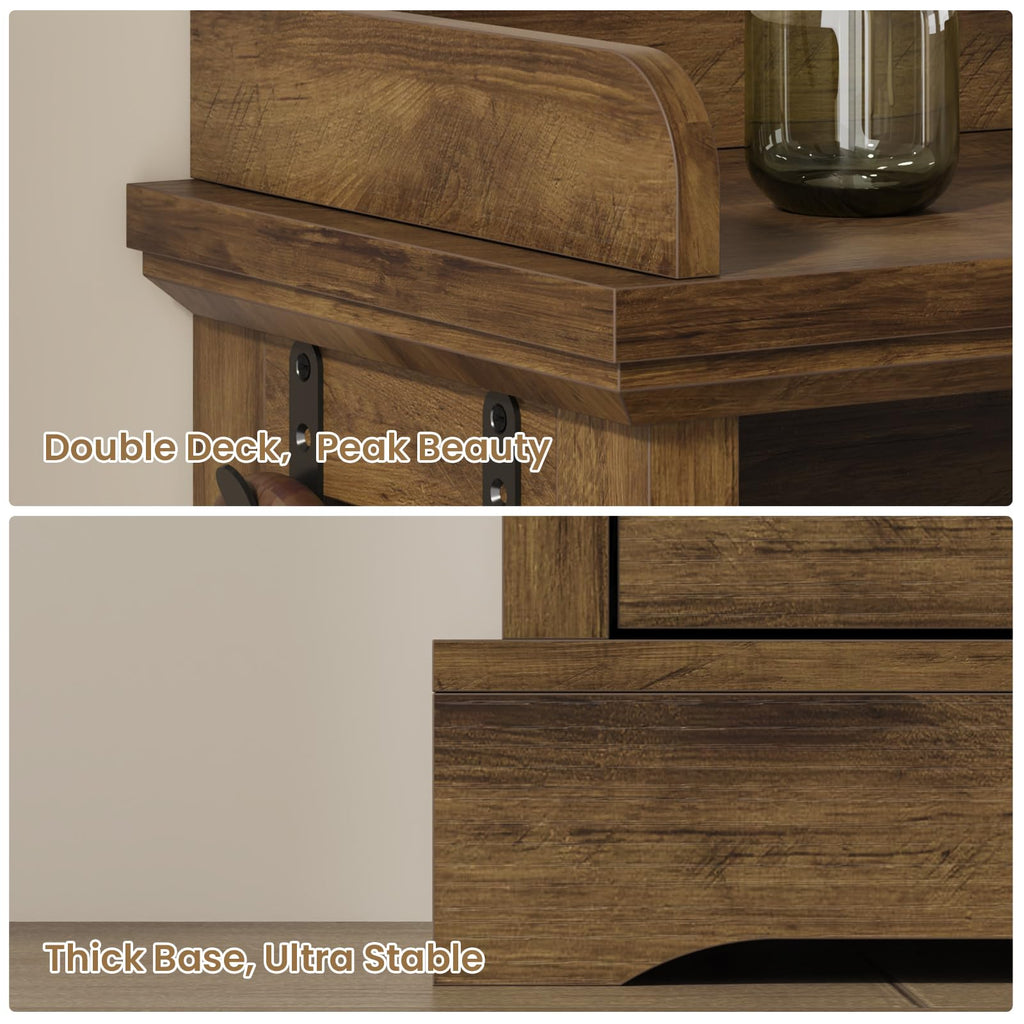Farmhouse 31.5" W Shoe Cabinet with 2 Flip Drawers & Open Storage, Walnut