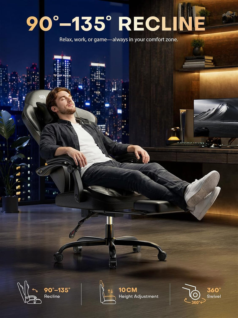 Gaming Chair with Massager Lumbar Support, 400LBS Weight Capacity | Computer Chair with Footrest & Linkage Armrests