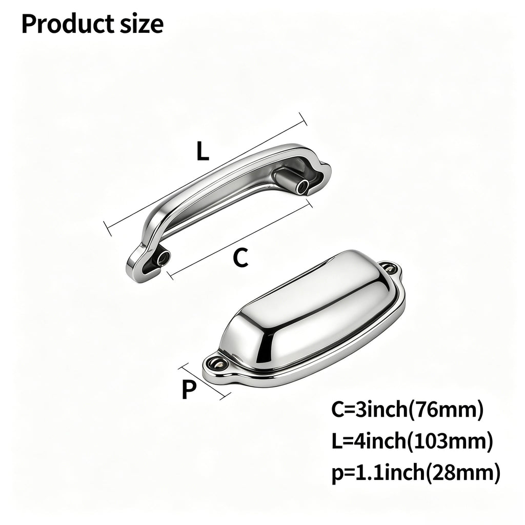 10 Pack Polished Nickel Cup Pulls 3 Inch Center to Center - Cabinet & Drawer Handles Hardware