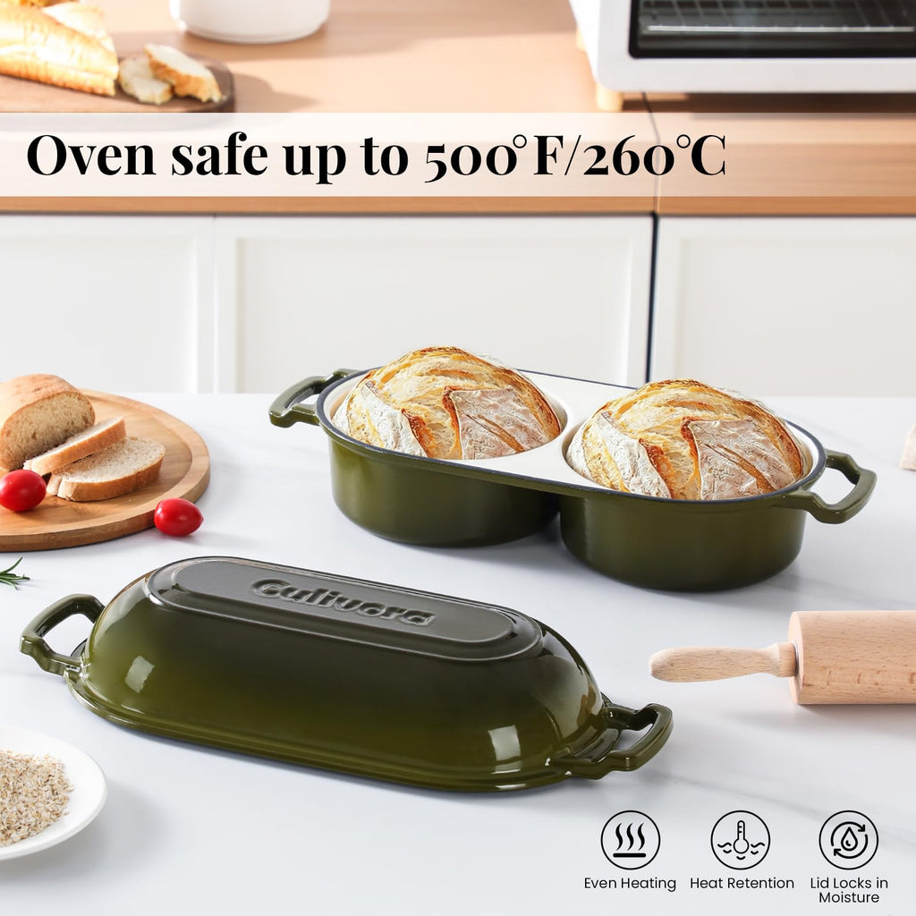 Cast Iron Double Dutch Oven, Mini Enamel Sourdough Bread Pan with Lid