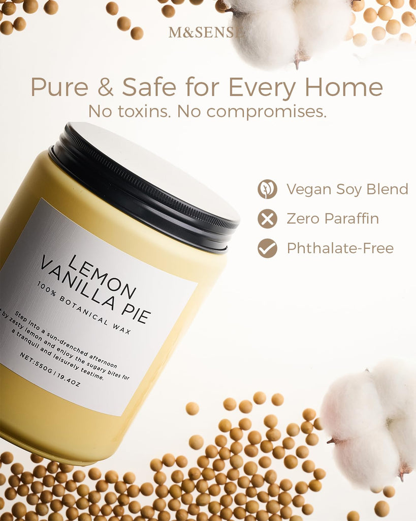 Lemon Vanilla Home Scented Candles, 19.4oz Natural Soy Wax, 110H
