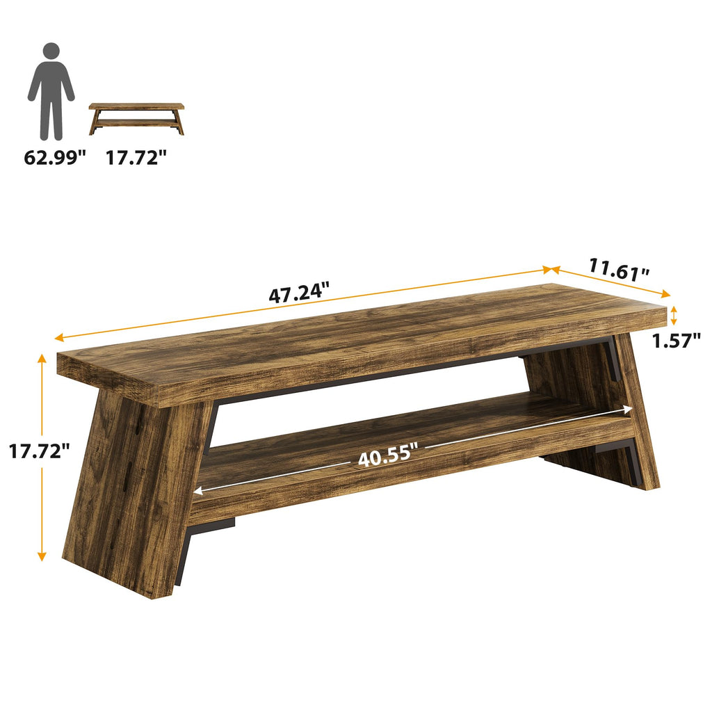 47 in Long Entryway Bench with Shoe Storage, Rustic Brown