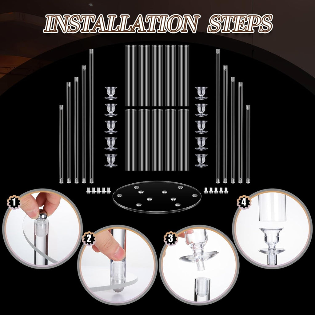 4 Pcs 10 Arm Wedding Acrylic Candelabra Table Centerpieces with 40 LED Candle 46.5'' Tall Floor Candlestick Clear