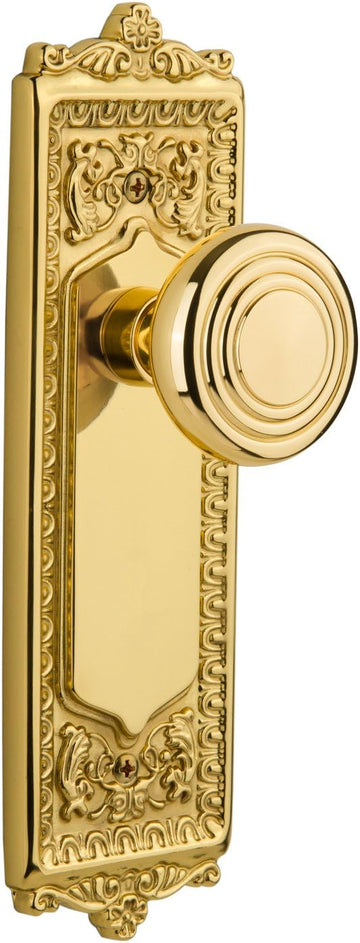 Egg & Dart Plate with Deco Knob, Privacy - 2.375", Unlacquered Brass