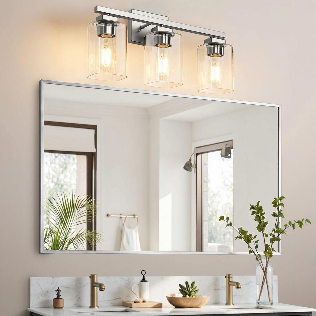 19" Bathroom Light Fixtures, 3-Light Vanity Light Brushed Nickel