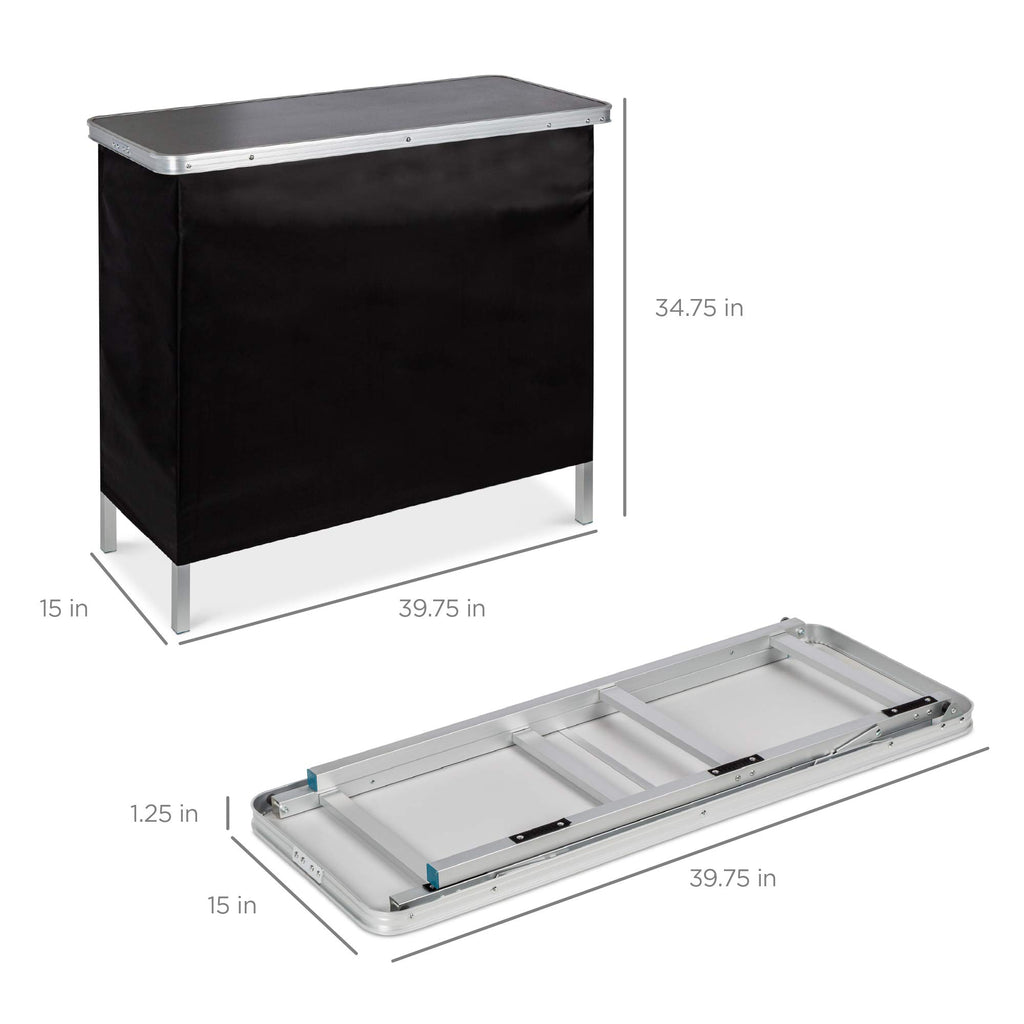 Portable Pop-Up Bar Table for Indoor, Outdoor, Party, Picnic, Tailgate, Entertaining w/Carrying Case, Storage Shelf