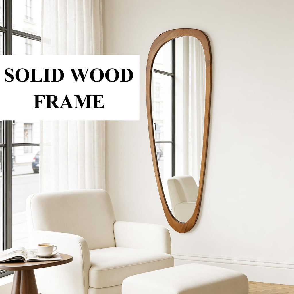 Irregular Asymmetrical Full Length Wall Mirror, 60"x22" Wooden Framed