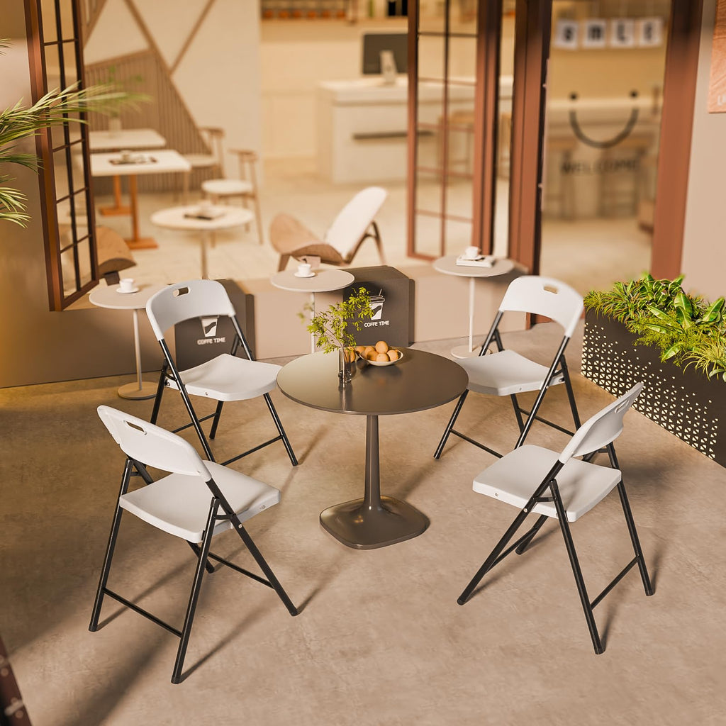 10-Pack White Plastic Folding Chairs, Portable Seat with Sturdy Steel Frame for Indoor & Outdoor Use, Perfect for