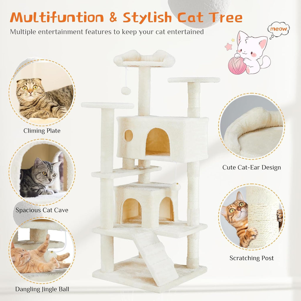 54-inch Cat Tree Tower with Scratching Posts, Indoor Use