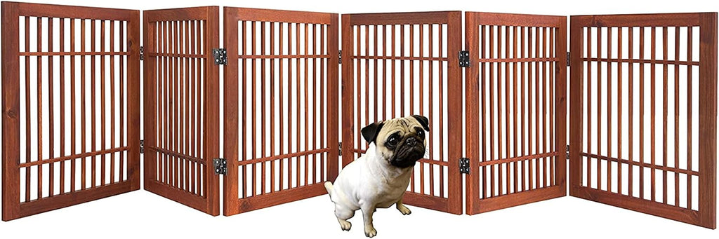 Freestanding Wooden Dog Gate Foldable Indoor Pet Gate No Drill Expandable Barrier for Doorways Stairs Hallways