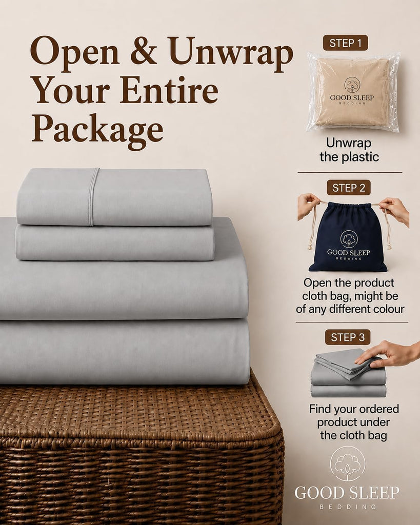100% Egyptian Cotton Olympic Queen Sheets Set, 4 Piece Light Grey Sheets