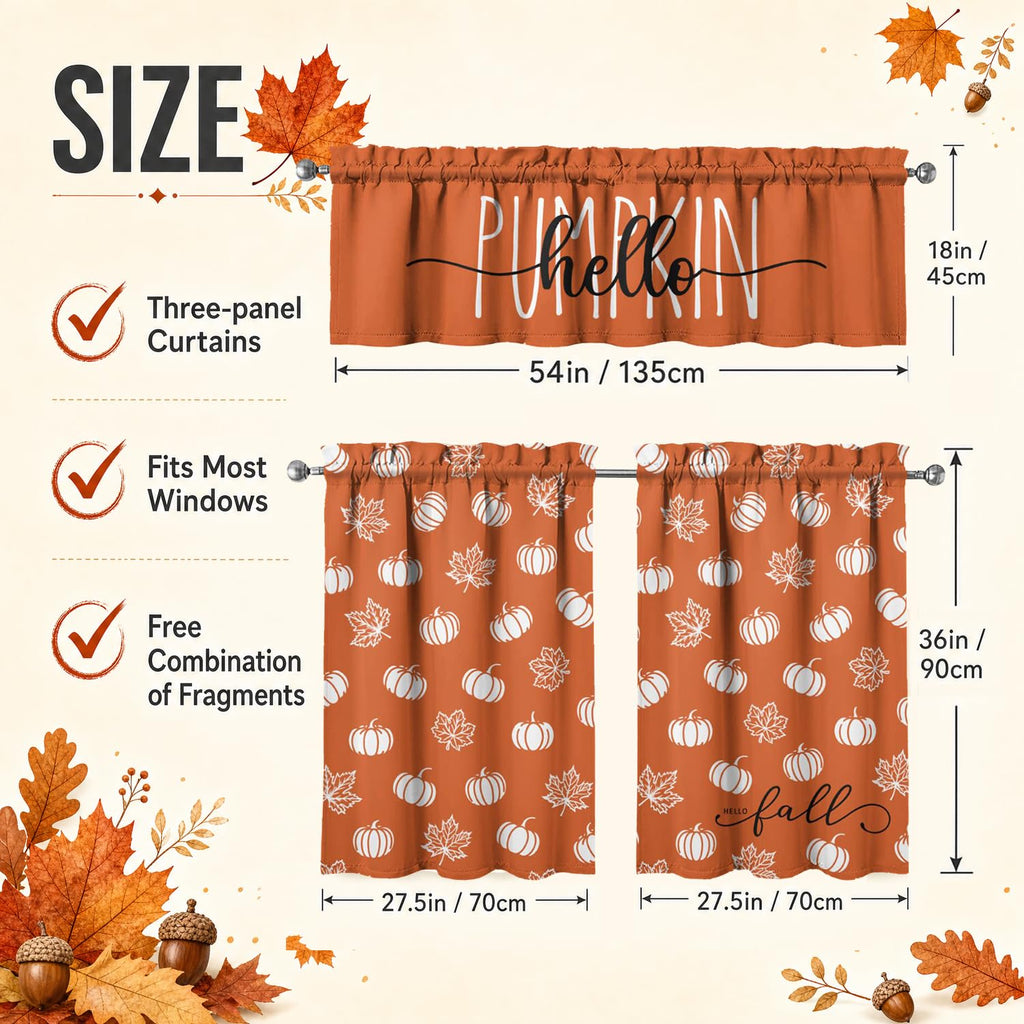 Fall Pumpk Curtains 3 Piece Set Tier Valance