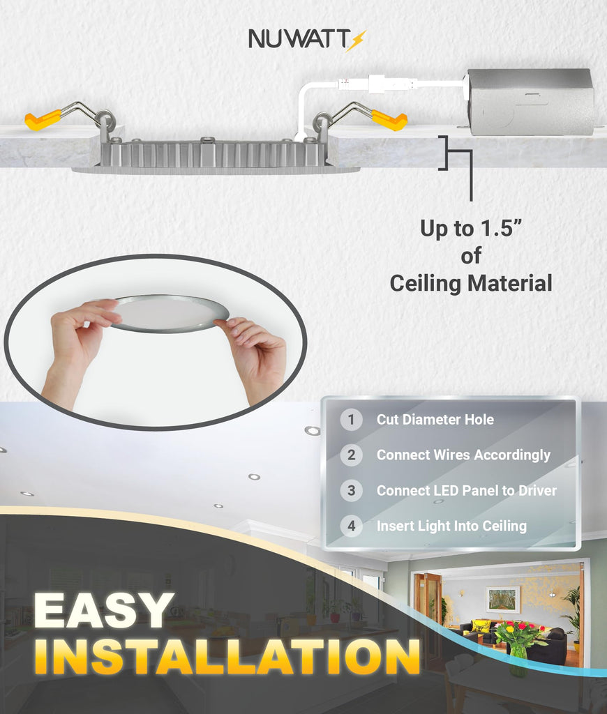 Canless 6 inch Brushed Nickel LED Recessed Lights, 2700K-5000K, 6 PK