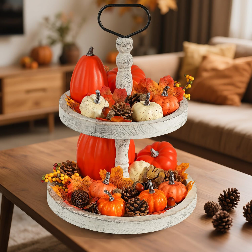 Artificial Pumpkins, Fall Harvest Decorations with Acorns, Pinecones, Berries, Maple Leaves for Farmhouse Fall - Set of 51