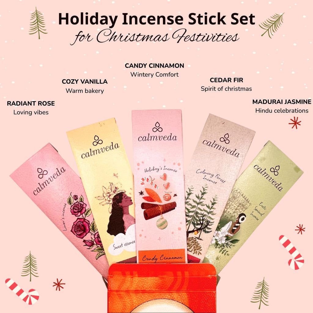Happy Home Incense Sticks Multipack- (5 Variants) Charcoal Free, Made from Upcycled Flowers | Insense Cozy Warm - Set of 60