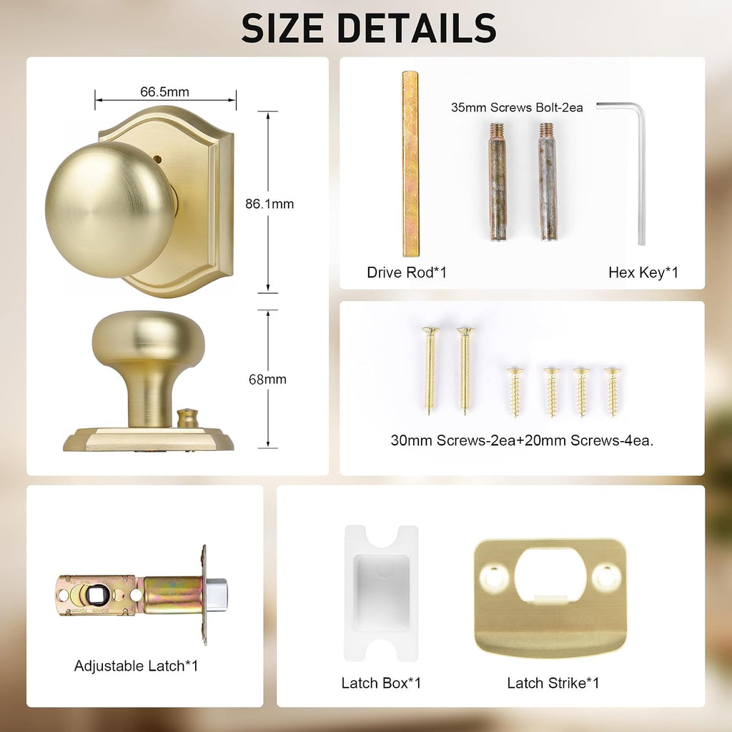 Privacy Door Knob Interior, Satin Brass, Zinc Alloy