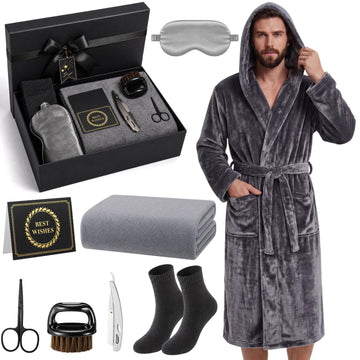 9 Pcs Birthday Gifts for Men Beard Care Set for Him Father's Gifts Basket Kit Get Well Soon Gift Basket with Hooded