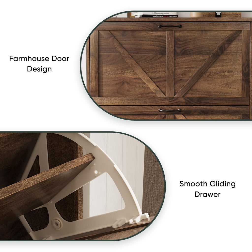 Shoe Cabinet, Shoe Storage Cabinet with 2 Flip Drawers, Narrow Farmhouse Shoe Organizer Cabinet, Slim Shoe Rack