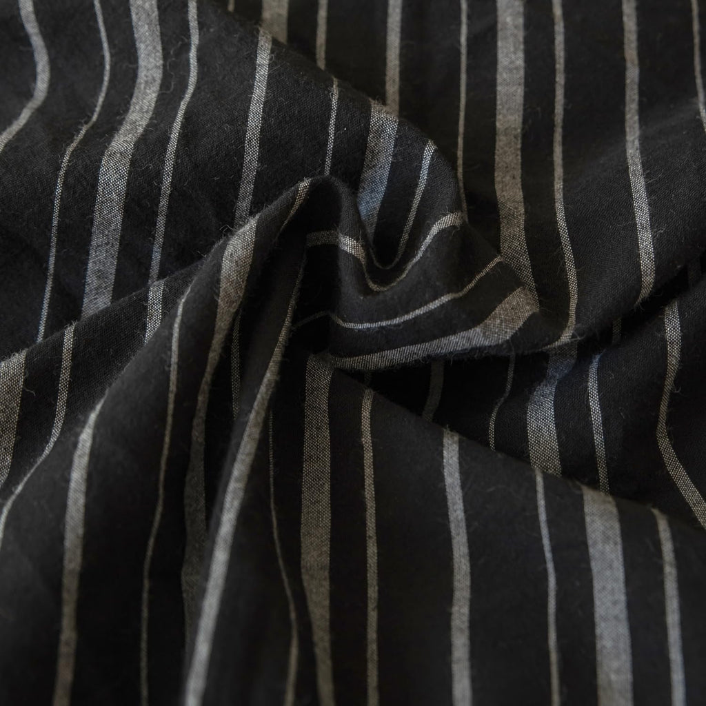 Pinstripe Duvet Cover 100% Washed Cotton 3 Pieces Set 1 Black Vertical Striped Duvet Cover with Zipper Ties 2