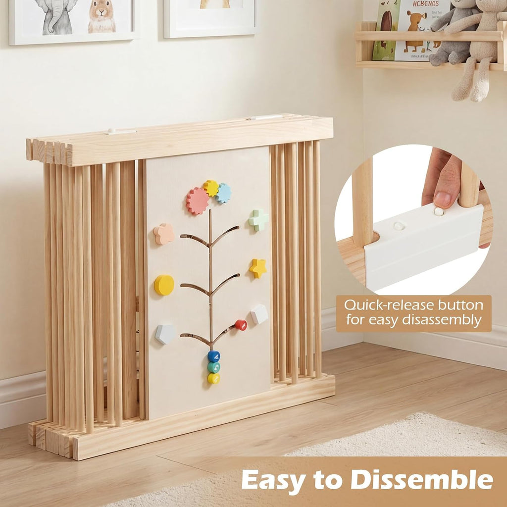 Wooden Baby Playpen with Adjustable Size & Shape, 8 Panels, Child Proof Lock, Easy to Assemble, 63" x 63" Portable