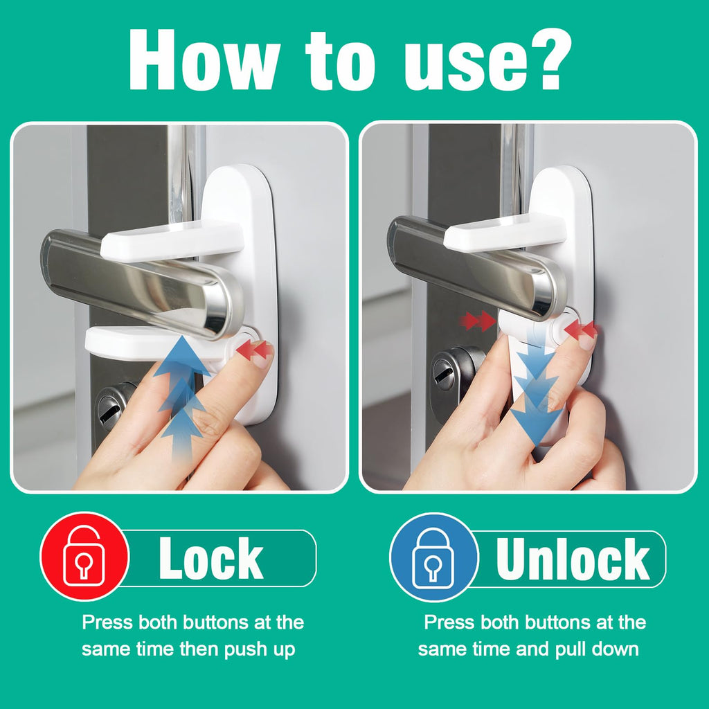 Child Proof Door Lever Lock,ABS with 3M Adhesive Backing,2 Pack