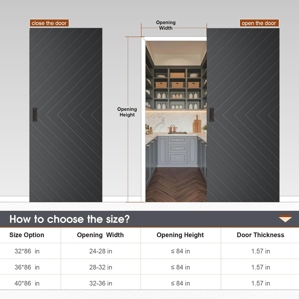 32"x86" Trackless Concealed Sliding Barn Door Fit 24-28"x84" Opening, Modern