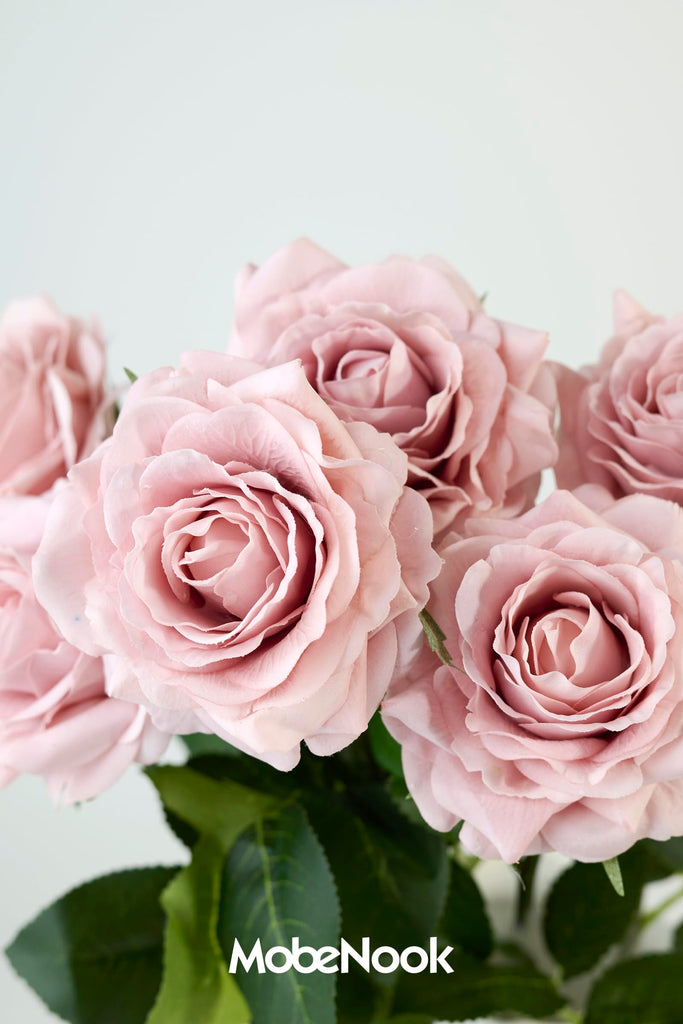 Real Touch Artificial Roses, 6 Stems Faux Flowers (Cream Pink)