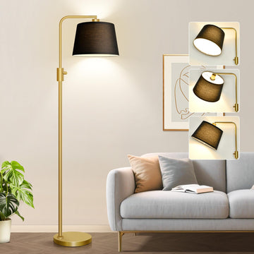 Dimmable Gold Floor Lamp, 1000 LM LED Edison Bulb Included, Arc Floor Lamps with Black Shade, Modern Standing Lamp