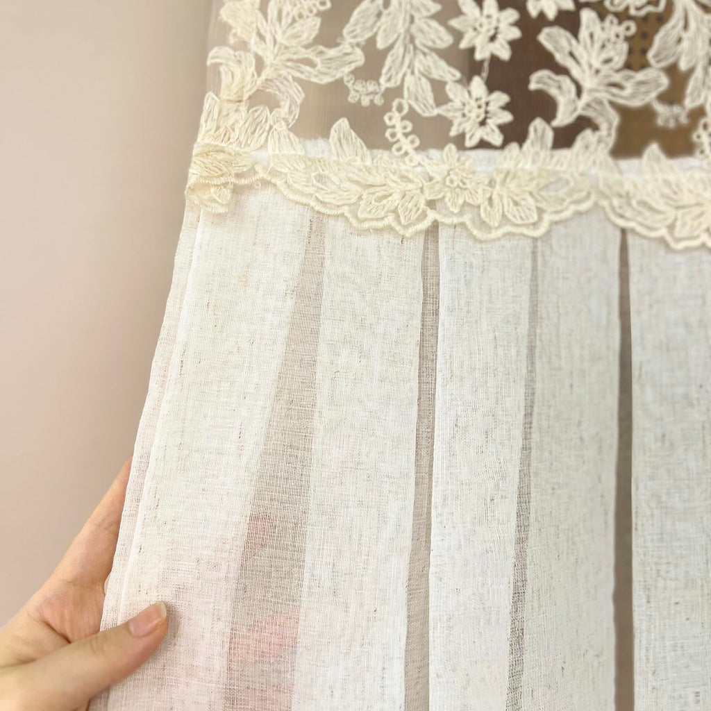 Vintage Linen Lace Sheer Swag Curtain Valance Arched Doorway Curtain