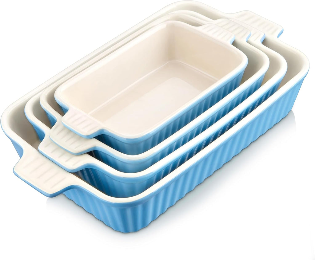 Casserole Dishes for Oven, Ceramic Bakeware Set of 4, Blue | Deep Lasagna Pans for Versatile Use, Durable Bakeware