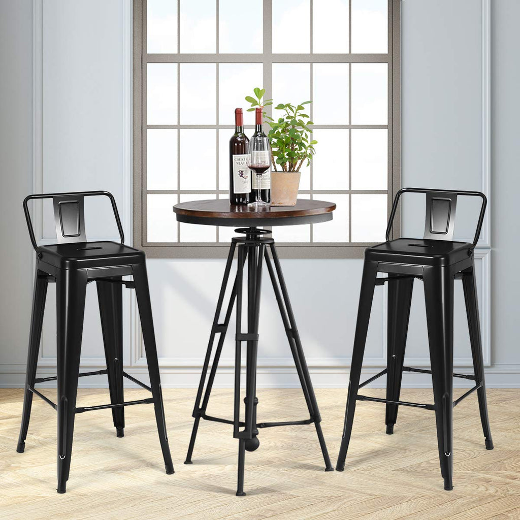 30 Inch Stackable Metal Bar Stools Set of 4 with Low Backs, Black