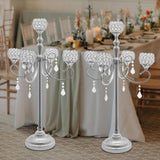 5 Arm Crystal Candelabra Centerpieces, 2 Pack 33.8 Inch Tall Candle Holder, Freestanding Table Candelabra Stand with