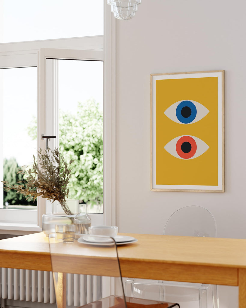 Abstract Wall Art - Retro Geometric Prints, Bauhaus Style Evil Eye Artwork, Modern Contemporary Wall Decor (Unframed