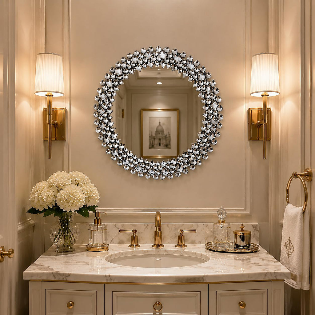 18" Round Mirrors for Wall Decor, Crystal Decorative Mirrors