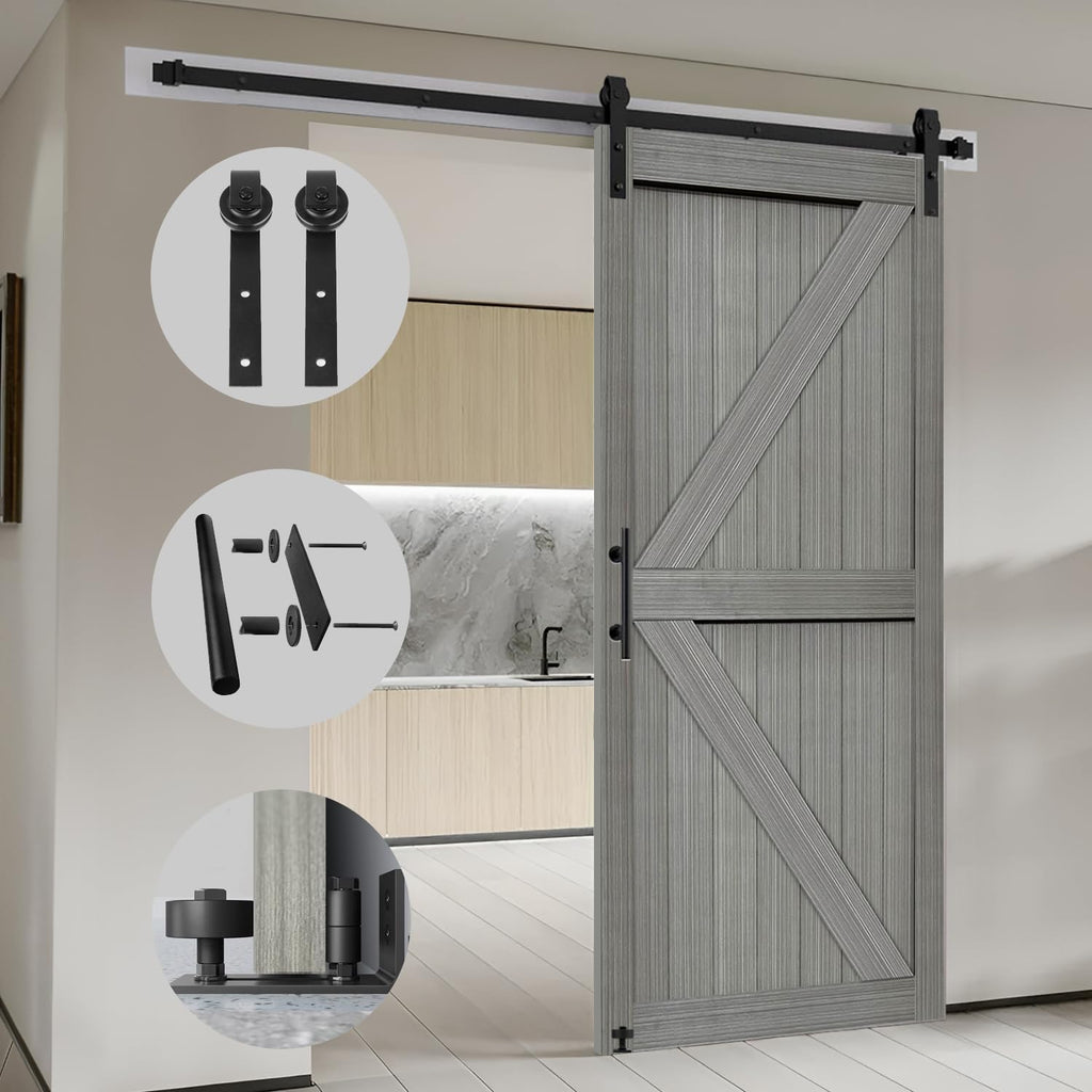 36in x 84in MDF Elephant Gray Barn Door with 6.6FT Sliding Hardware Kit, Solid Barn Door Slab Covere