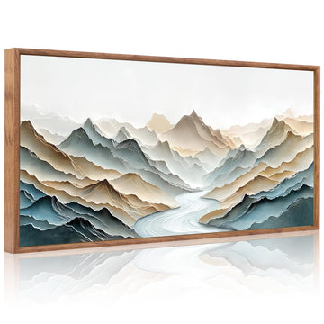 3D Textured Mountain Vista Wall Art, Neutral Earth Tone Wall Decor