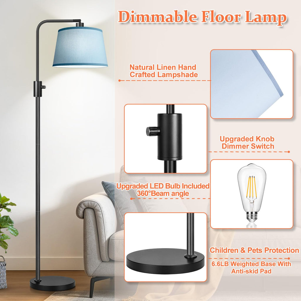 Upgraded: Dimmable Black Floor Lamp, 1000 Lumens LED Edison Bulb Included, Arc Black Floor Lamps Modern Standing Lamp