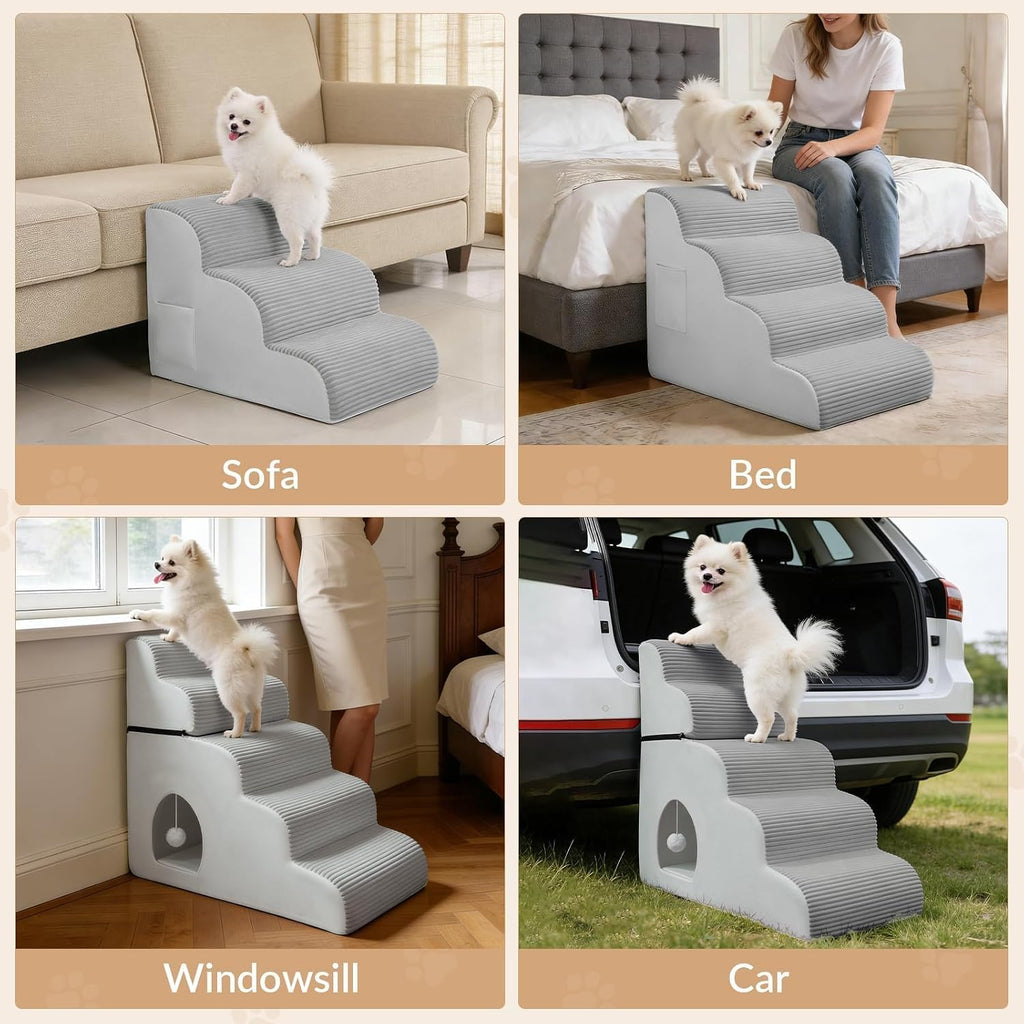 Dog Stairs for Bed Up to 24" H, Extra Height 22.8" 4-Step Pet Steps for Small Dogs and Cats, Non-Slip Sturdy Dog Ramp