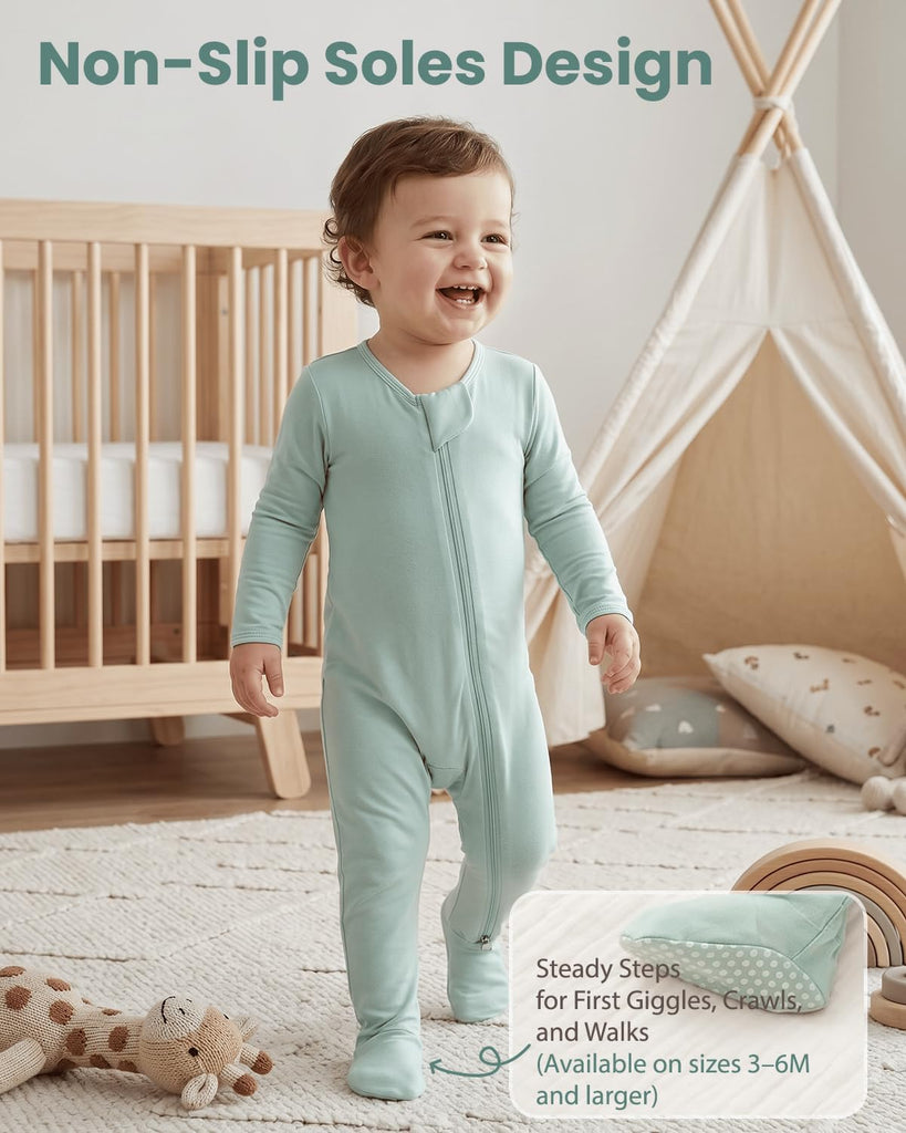 Bamboo Sleepers for Baby Boy, Footie Footed Pajamas, Bamboo Viscose Infant Onesies Clothing Long Sleeve