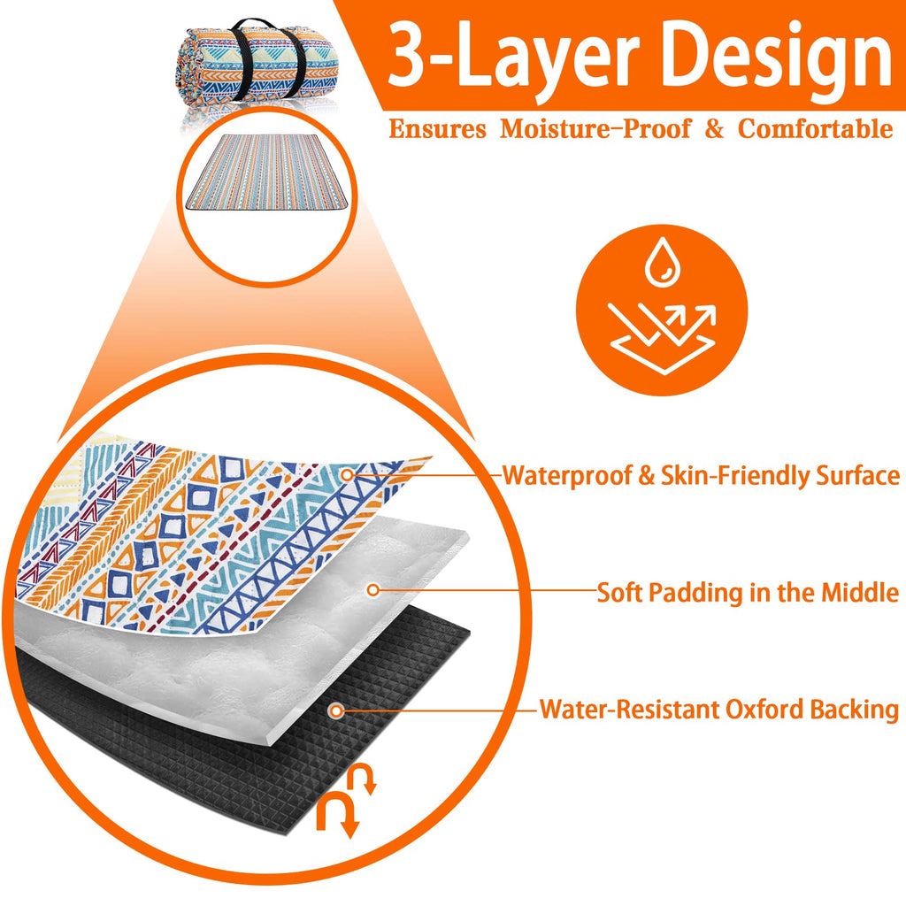 Picnic Blankets Extra Large, Waterproof Foldable Outdoor Beach Blanket Oversized 83x79" Sandproof, 3-Layer Picnic Mat