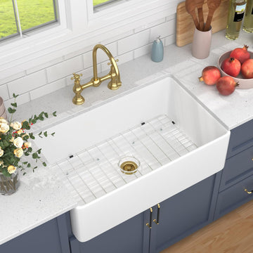 White Farmhouse Sink 33x20 Inch | 33x20x10 In White Farmhouse Sink Fireclay Farm Style Apron Front Kitchen Sink Large