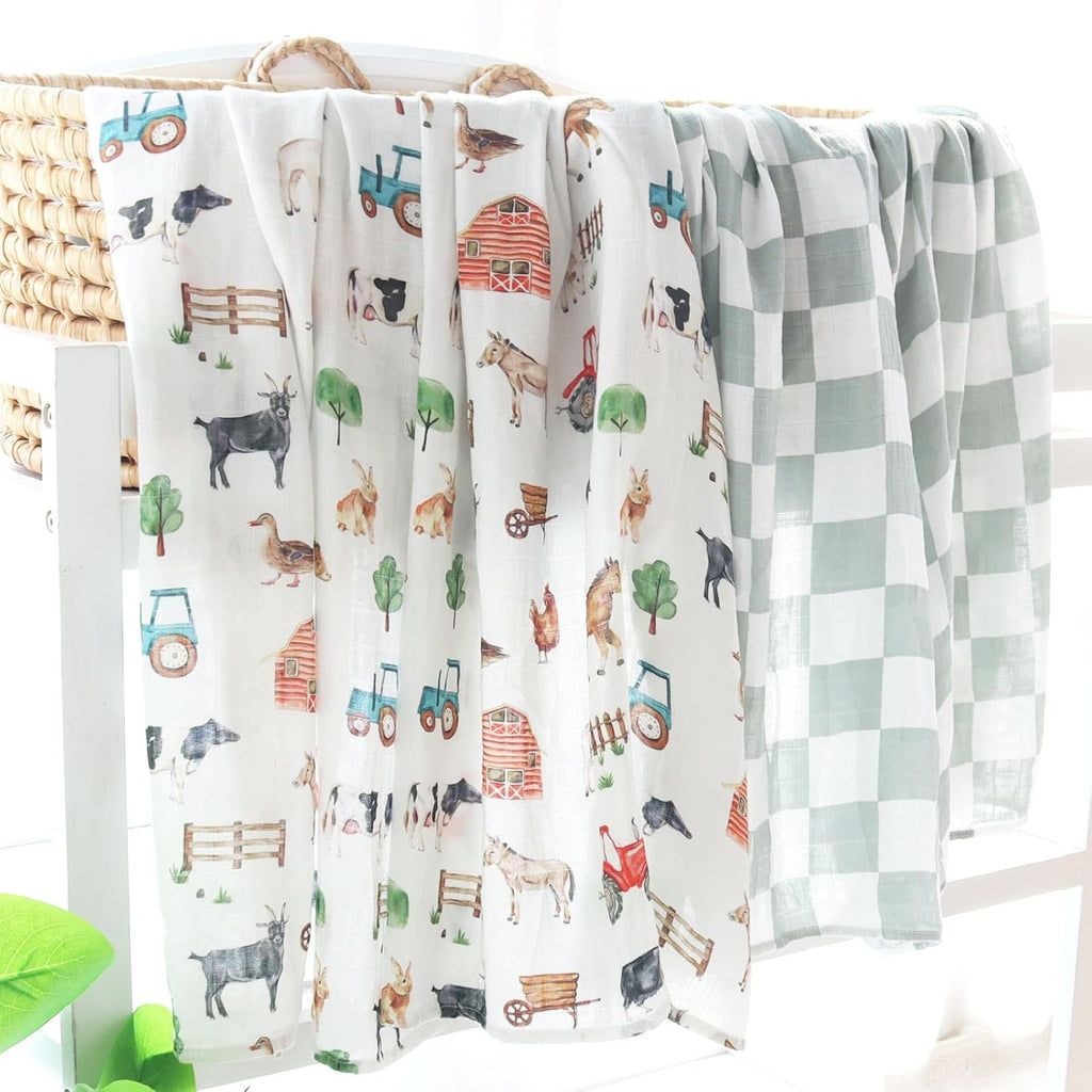 Muslin Swaddle Blankets, Farm Animals Baby Swaddling Wrap Nursery Receiving Blanket for Boys & Girls, Soft 70%