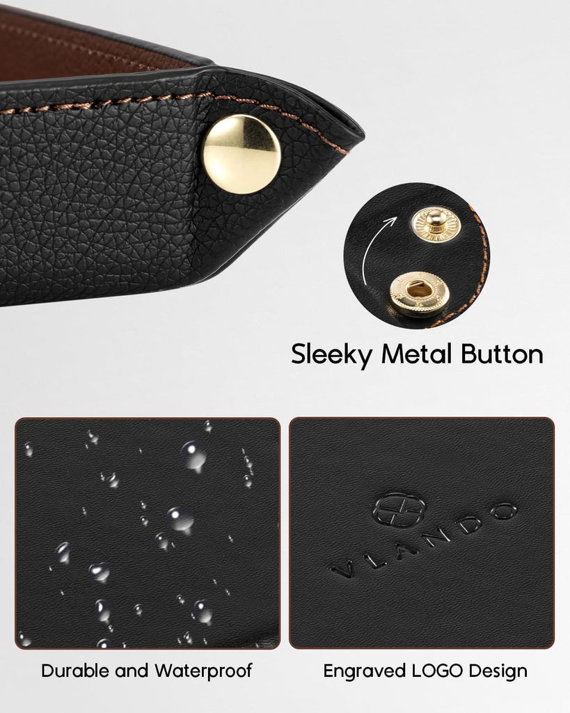 Valet Tray for Men, Foldable PU Leather Catchall Tray, Black