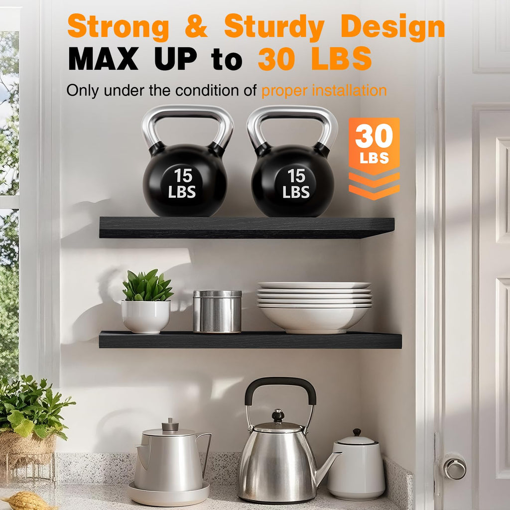 Black Floating Shelves 47.2in, Set of 2, Wall Mounted for Wall Decor