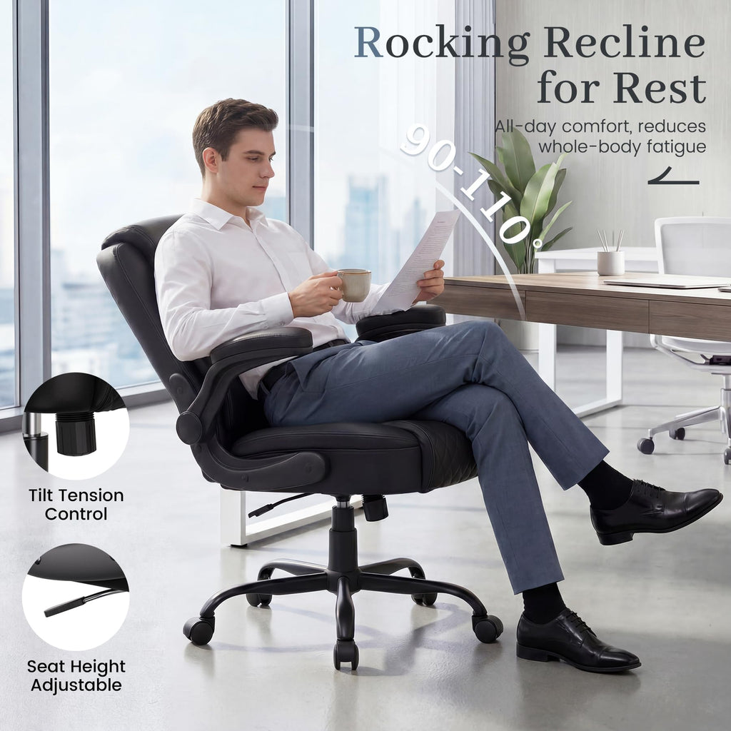Executive Office Chair with Comfortable Lumbar Support, Ergonomic Gaming Chair with Flip-up Armrests & Zoned