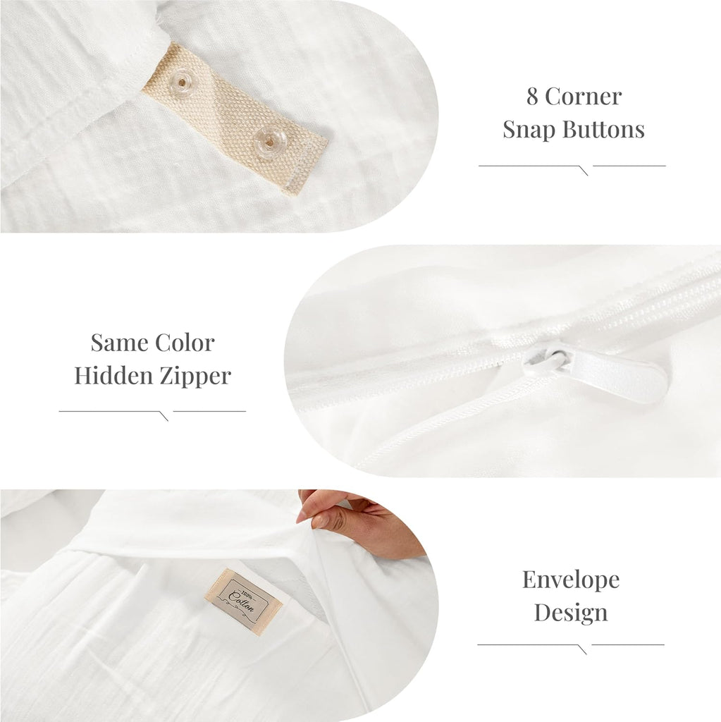 Off White Duvet Cover King, 100% Sandwashed Cotton Soft King Duvet Cover Set 3 Pieces with Zipper Clousre & Corner