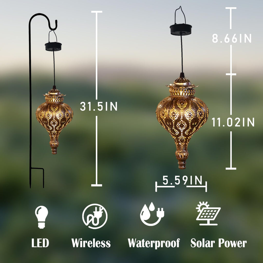 Moroccan Solar Lanterns Outdoor Waterproof with Shepherds Hook Garden Decor
